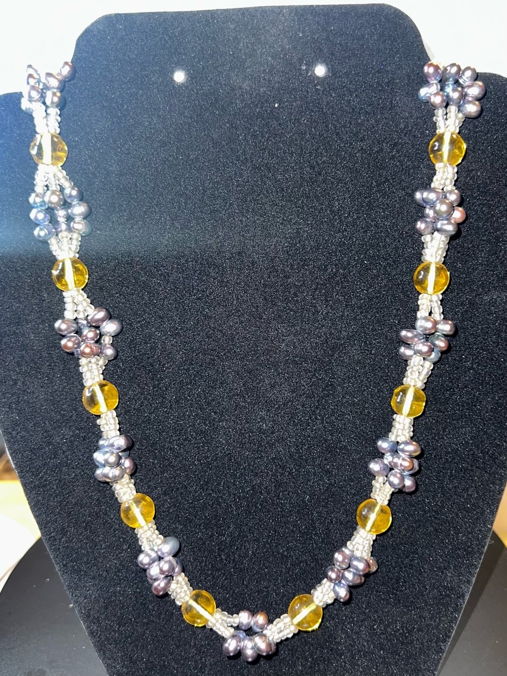 Handmade Yellow and Gray Pearl Beaded Necklace